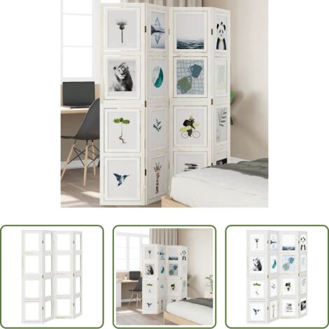 Madera maciza -  Biombo separador de 4 paneles madera maciza Paulownia blanco