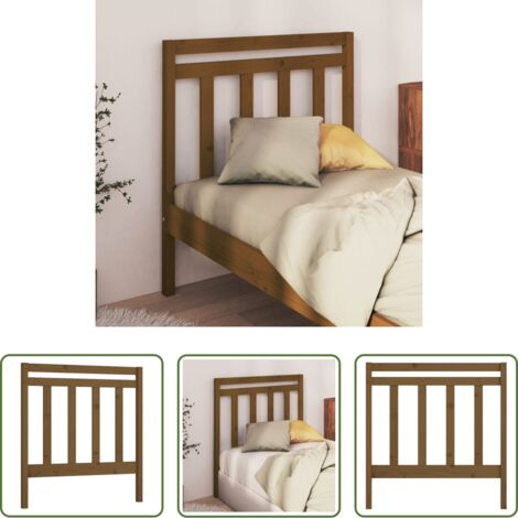 Madera maciza -  Cabecero de cama madera maciza de pino marrón miel 106x4x100 cm