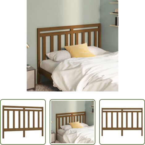 Madera maciza -  Cabecero de cama madera maciza de pino marrón miel 126x4x100 cm