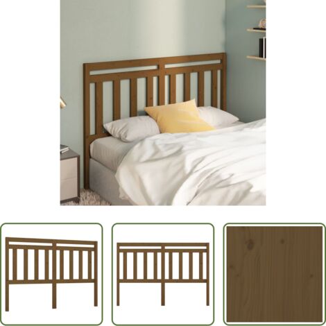 Madera maciza -  Cabecero de cama madera maciza de pino marrón miel 146x4x100 cm