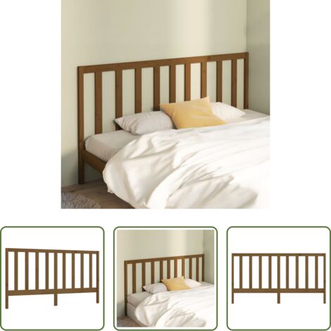 Madera maciza -  Cabecero de cama madera maciza de pino marrón miel 206x4x100 cm
