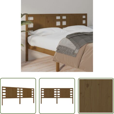 Madera maciza -  Cabecero madera maciza de pino marrón miel 126x4x100 cm