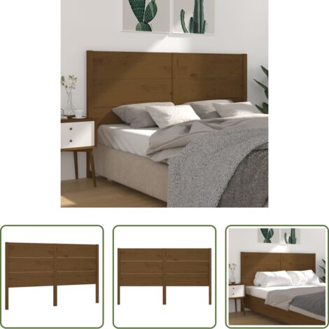 Madera maciza -  Cabecero madera maciza de pino marrón miel 126x4x100 cm