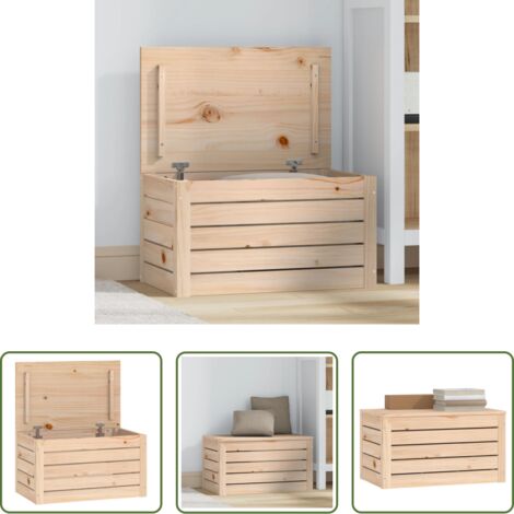 Madera maciza -  Caja de almacenaje madera maciza de pino 59,5x36,5x33 cm