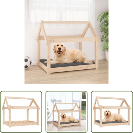 Madera maciza -  Cama para perros madera maciza de pino 81x60x70 cm