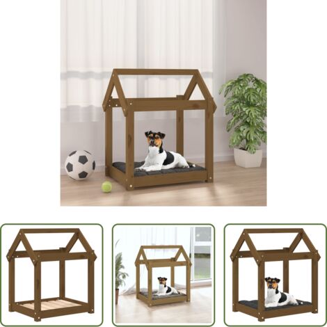 Madera maciza -  Cama para perros madera maciza pino marrón miel 61x50x70 cm