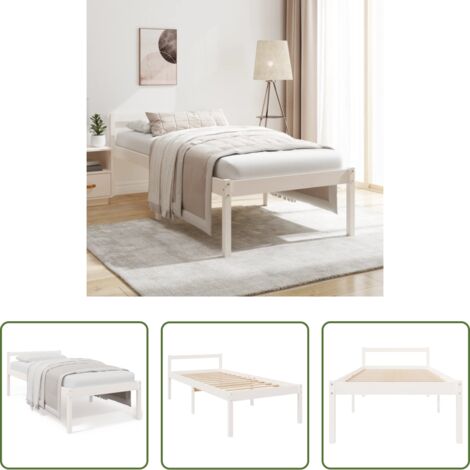 Madera maciza -  Cama para personas mayores madera maciza pino blanca 90x200 cm