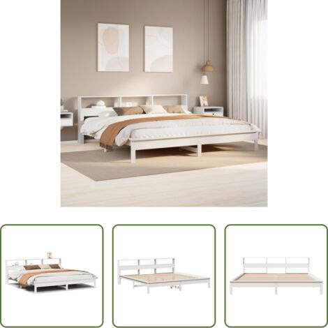 Madera maciza -  Cama sin colchón madera maciza de pino blanca 180x200 cm