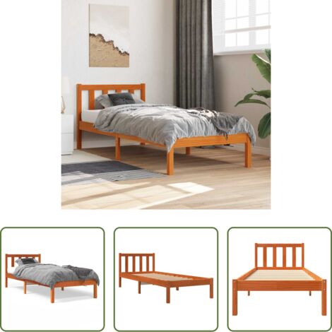 Madera maciza -  Cama sin colchón madera maciza de pino marrón cera 100x200 cm