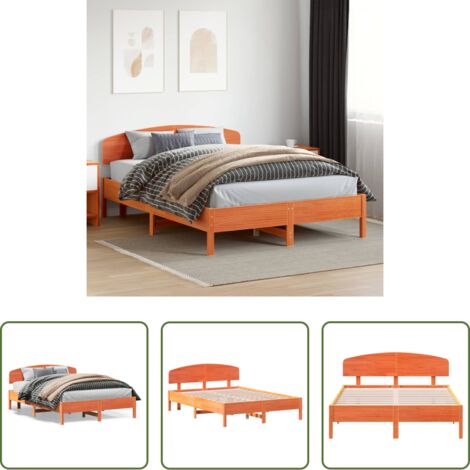 Madera maciza -  Cama sin colchón madera maciza de pino marrón cera 120x200 cm