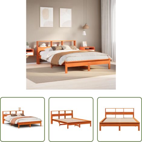 Madera maciza -  Cama sin colchón madera maciza de pino marrón cera 140x200 cm