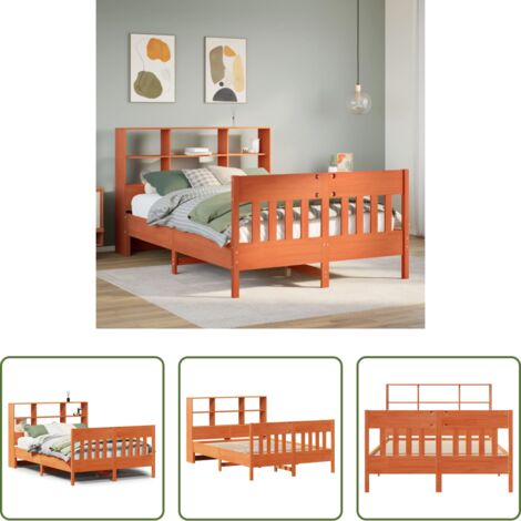Madera maciza -  Cama sin colchón madera maciza de pino marrón cera 140x200 cm