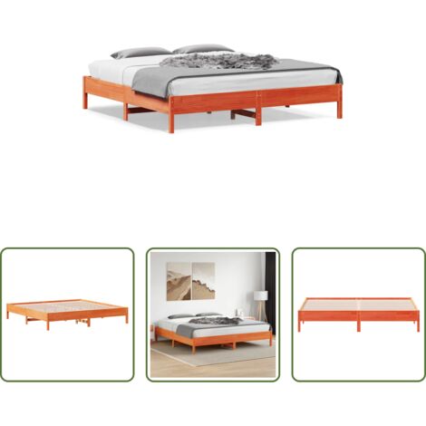 Madera maciza -  Cama sin colchón madera maciza de pino marrón cera 180x200 cm