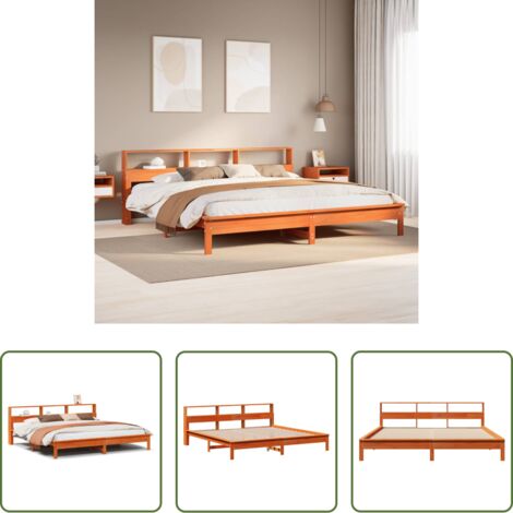 Madera maciza -  Cama sin colchón madera maciza de pino marrón cera 180x200 cm