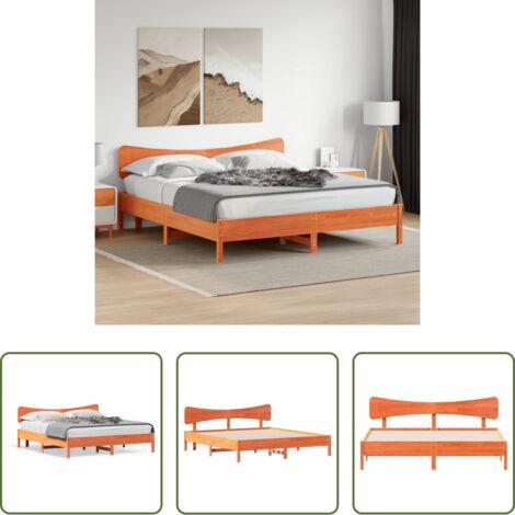 Madera maciza -  Cama sin colchón madera maciza de pino marrón cera 200x200 cm