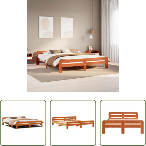 Madera maciza -  Cama sin colchón madera maciza de pino marrón cera 200x200 cm