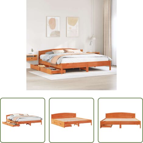 Madera maciza -  Cama sin colchón madera maciza de pino marrón cera 200x200 cm