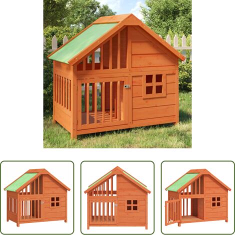 Madera maciza -  Caseta para perros madera maciza de pino marrón 96x60,5x87 cm
