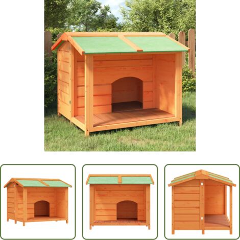 Madera maciza -  Caseta para perros madera maciza de pino marrón 96x87x80,5 cm