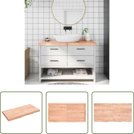 Madera maciza -  Encimera baño madera maciza tratada marrón claro 120x60x(2-6)cm