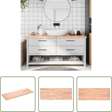 Madera maciza -  Encimera baño madera maciza tratada marrón claro 160x60x(2-4)cm
