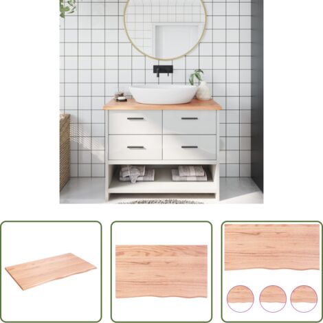 Madera maciza -  Encimera de baño madera maciza tratada marrón claro 100x60x2 cm