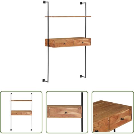 Madera maciza -  Escritorio de pared de madera maciza de acacia 90x40x170 cm