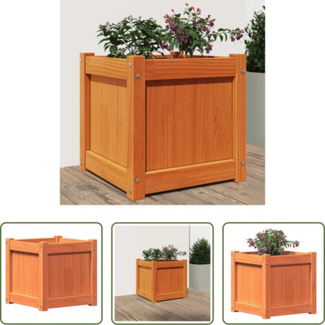 Madera maciza -  Jardinera exterior madera maciza pino marrón cera 40x40x40 cm