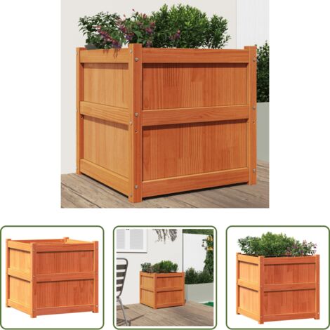 Madera maciza -  Jardinera exterior madera maciza pino marrón cera 60x60x60 cm