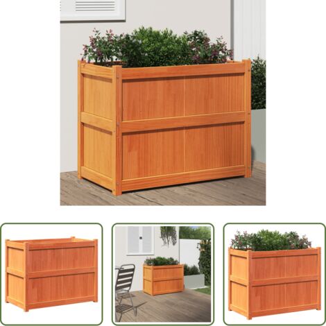 Madera maciza -  Jardinera exterior madera maciza pino marrón cera 90x50x70 cm