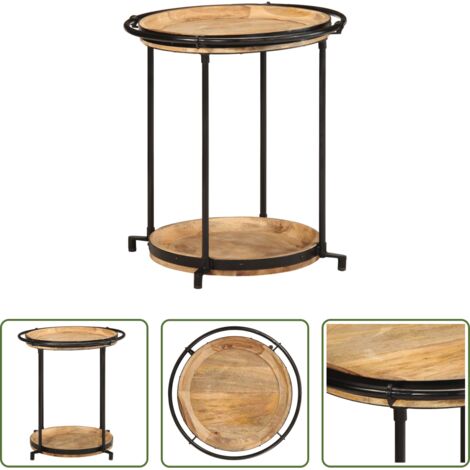 Madera maciza -  Mesa auxiliar madera maciza de mango Ø55x60 cm