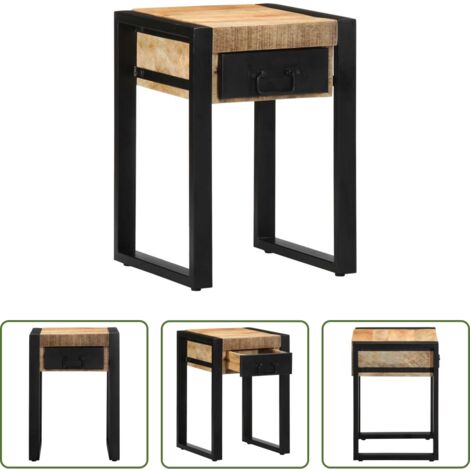 Madera maciza -  Mesa auxiliar madera maciza de mango rugosa 35x35x50 cm