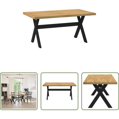 Madera maciza -  Mesa comedor NOAIN patas forma X madera maciza pino 160x90x75cm