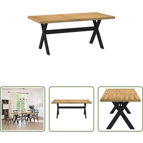 Madera maciza -  Mesa comedor NOAIN patas forma X madera maciza pino 180x90x75cm
