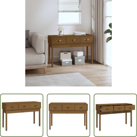 Madera maciza -  Mesa consola de madera maciza de pino marrón miel 114x40x75 cm