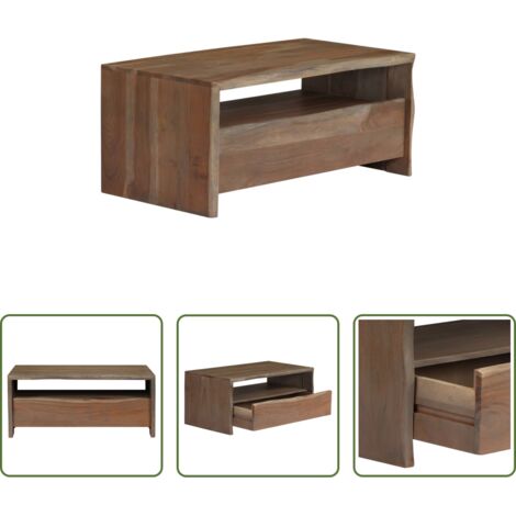 Madera maciza -  Mesa de centro borde vivo madera maciza acacia gris 90x50x40 cm