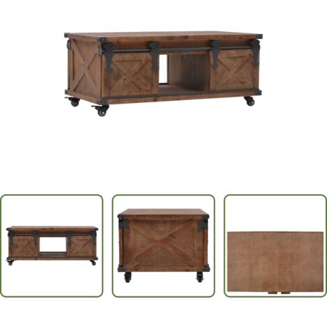 Madera maciza -  Mesa de centro de madera maciza de abeto marrón 91x51x38 cm