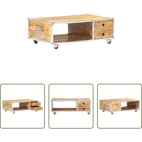 Madera maciza -  Mesa de centro de madera maciza de mango rugosa 89x59x33 cm
