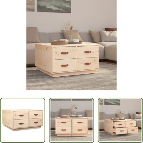 Madera maciza -  Mesa de centro de madera maciza de pino 80x80x45 cm