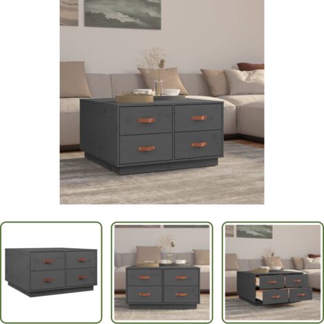 Madera maciza -  Mesa de centro de madera maciza de pino gris 80x80x45 cm
