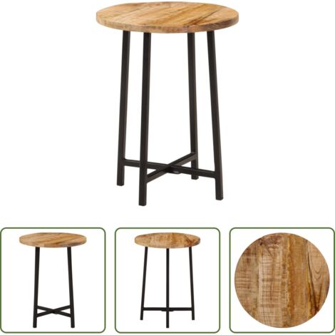 Madera maciza -  Mesa de centro hierro y madera maciza de mango 35x35x45 cm