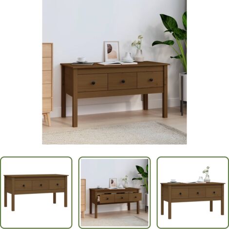 Madera maciza -  Mesa de centro madera maciza de pino marrón miel 102x49x55 cm