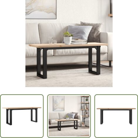 Madera maciza -  Mesa de centro marco O madera maciza pino y acero 110x40x45,5cm