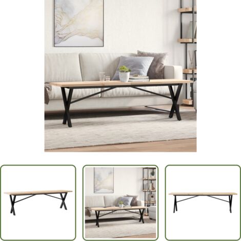 Madera maciza -  Mesa de centro marco X madera maciza pino y acero 160x40x45,5cm