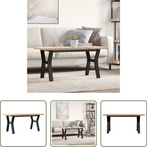 Madera maciza -  Mesa de centro marco Y madera maciza pino y acero 100x50x45,5cm