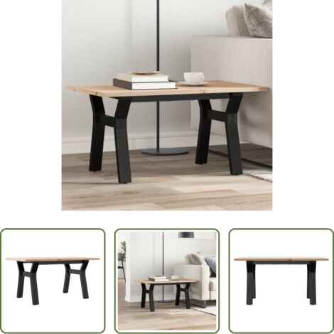 Madera maciza -  Mesa de centro marco Y madera maciza pino y acero 80x50x40 cm