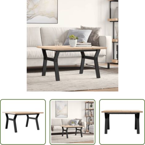 Madera maciza -  Mesa de centro marco Y madera maciza pino y acero 80x80x45,5 cm