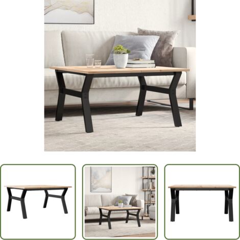 Madera maciza -  Mesa de centro marco Y madera maciza pino y acero 90x90x45 cm