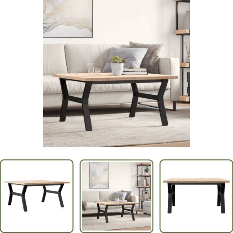 Madera maciza -  Mesa de centro marco Y madera maciza pino y acero 90x90x45,5 cm