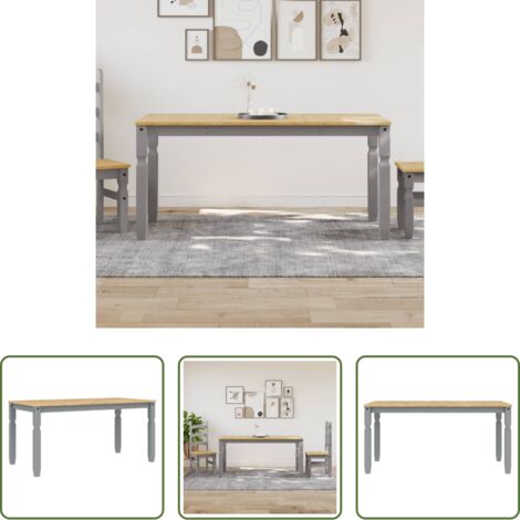 Madera maciza -  Mesa de comedor Corona madera maciza de pino gris 160x80x75 cm